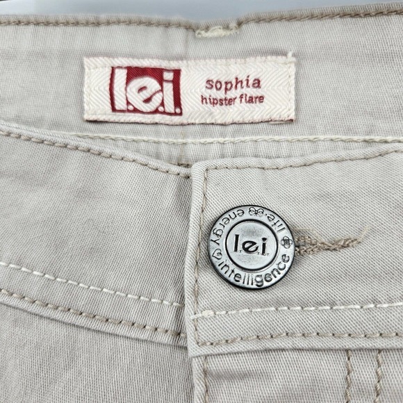 LEI Jeans Juniors 15 Regular Sophia Hipster Flare Ivory Stretch Logo Embroidered - Picture 6 of 12